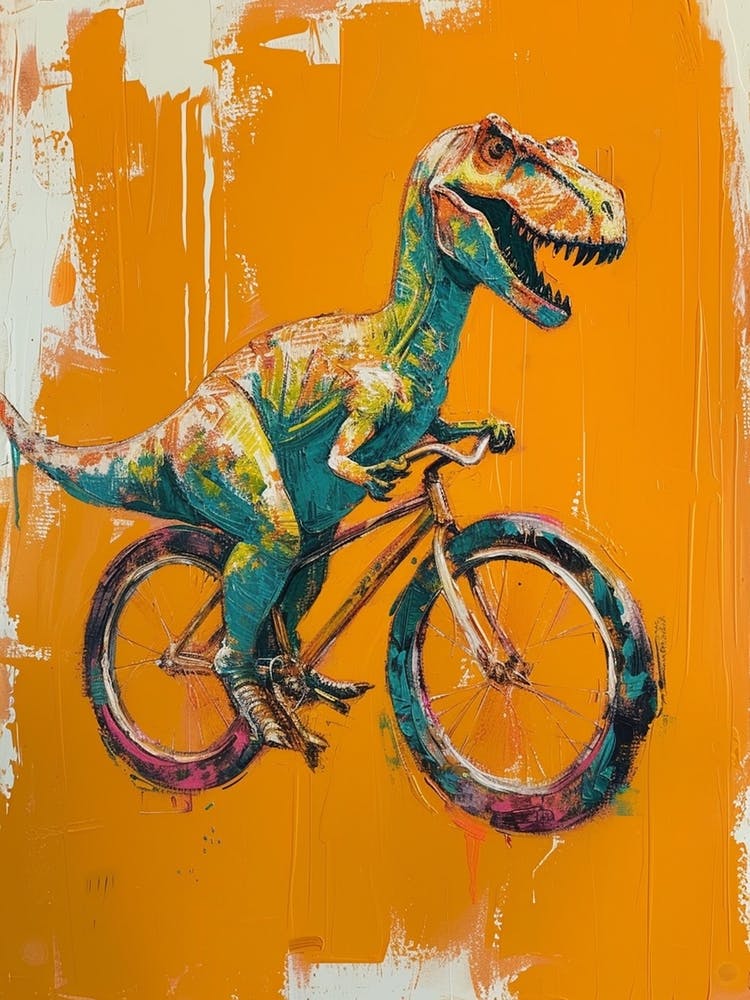 Orange Blue Dinosaur Riding A Bike 1