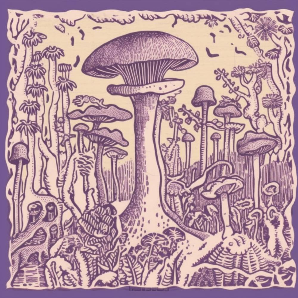 Mushroom Woodcut Purple 1