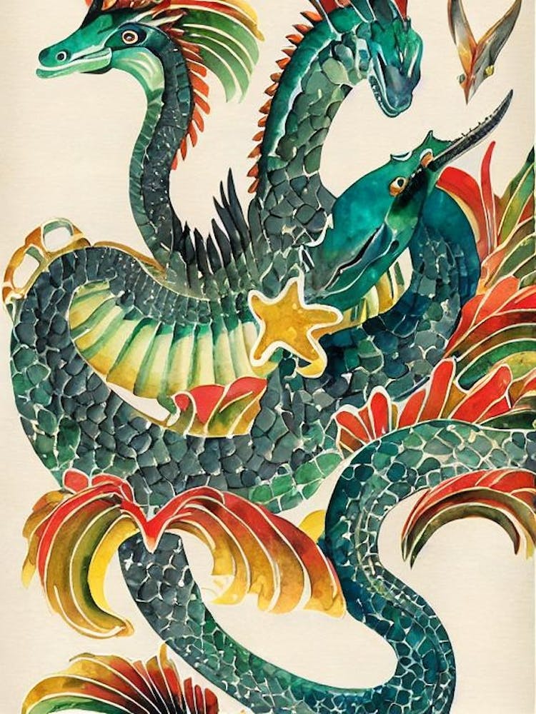 Sea Dragon Vintage Graphic Watercolour