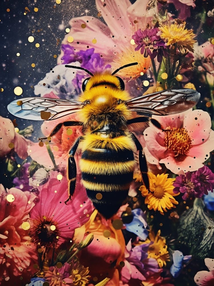 Floral Retro Bee Collage 2