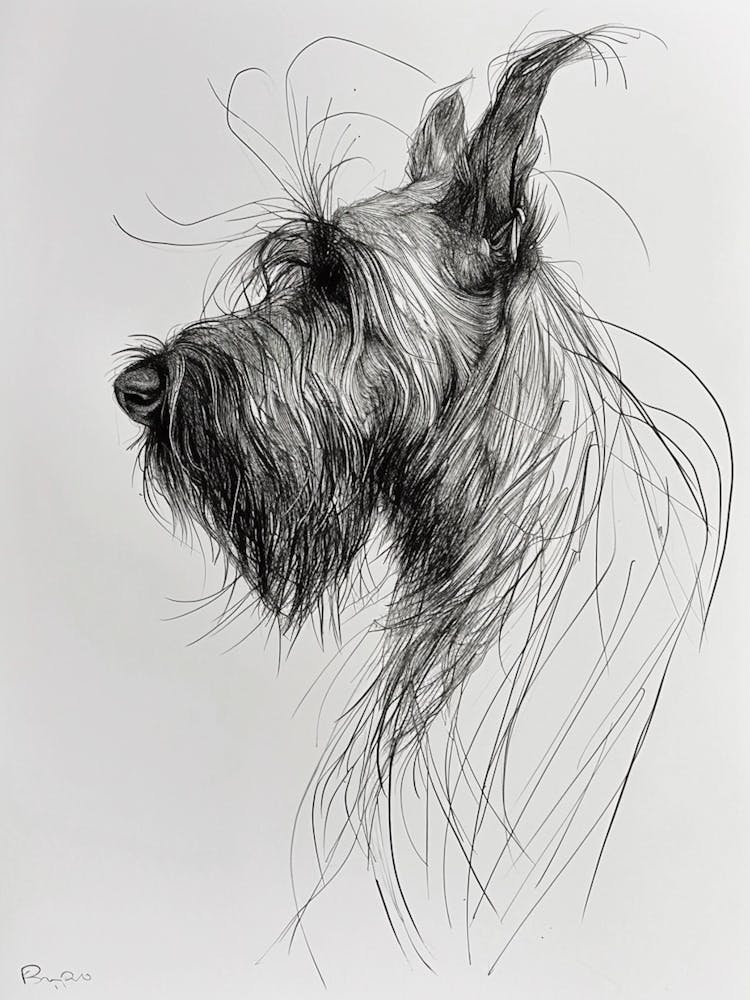 Briard Dog Line Sketch 1
