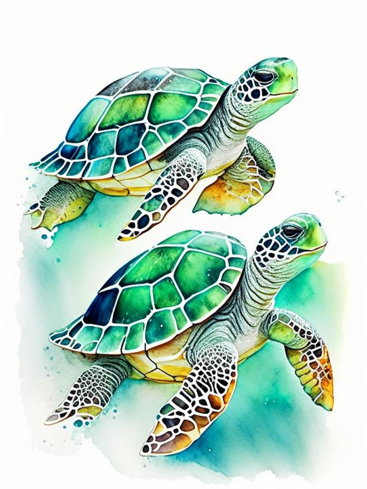 Conservation Sea Turtles, Sea Turtle Watercolour 1
