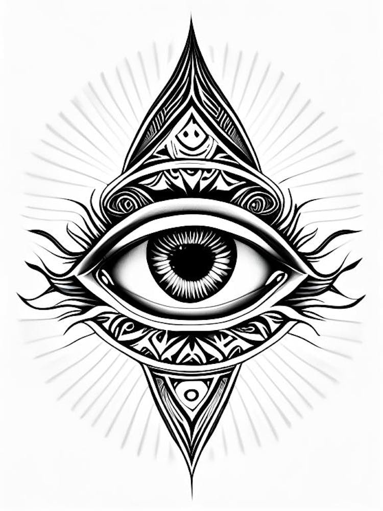 Transcendence, Symbol, Third Eye Simple Black & White Illustration 3