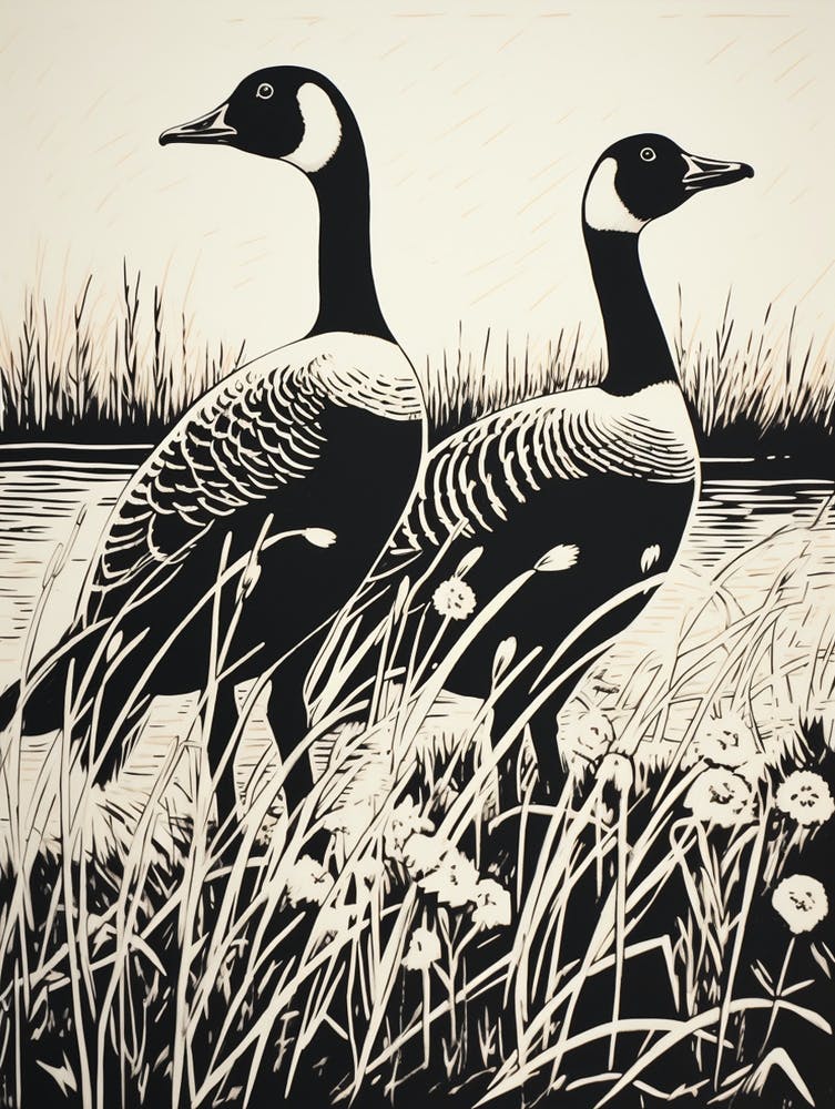 B&W Bird Linocut Canada Goose 3