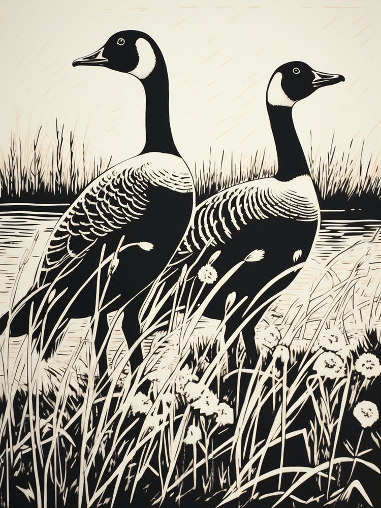 B&W Bird Linocut Canada Goose 3