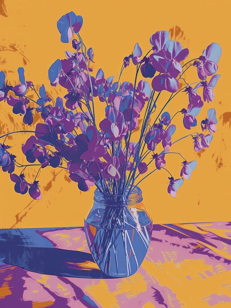 Sweet Pea Flowers On A Table   Contemporary Illustration 2