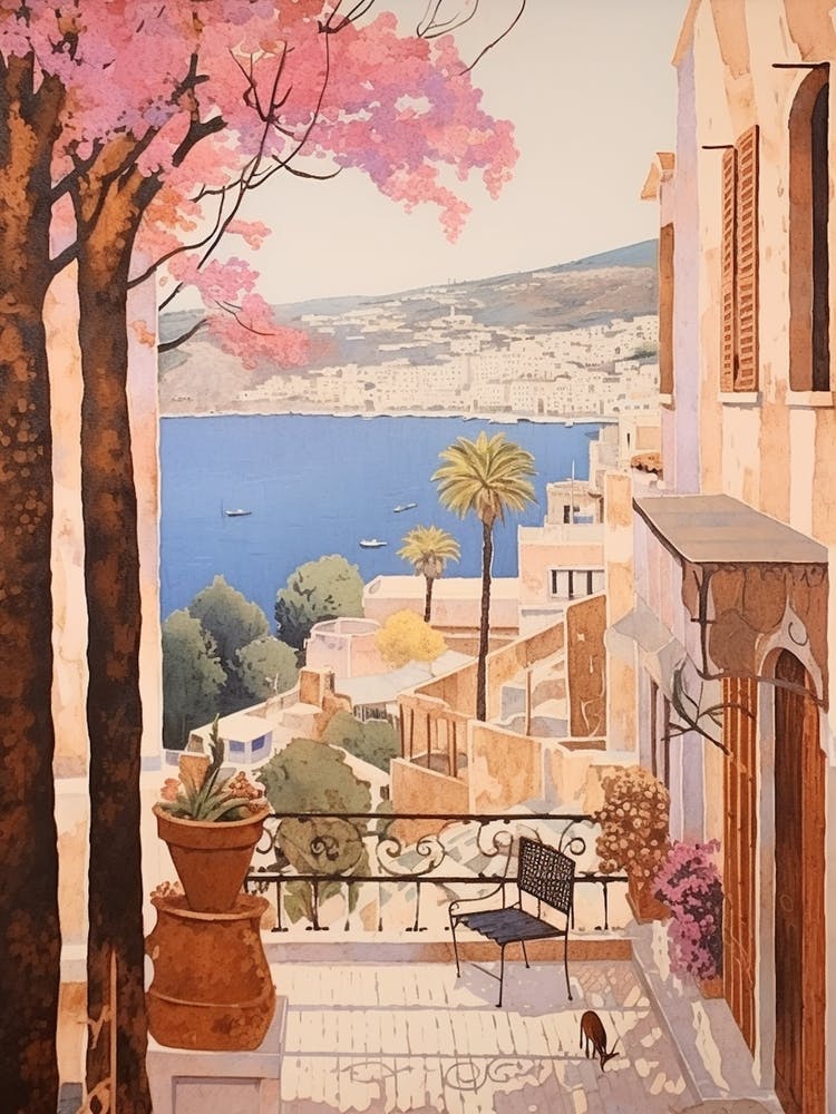 Bodrum Turkey 6 Vintage Pink Travel Illustration