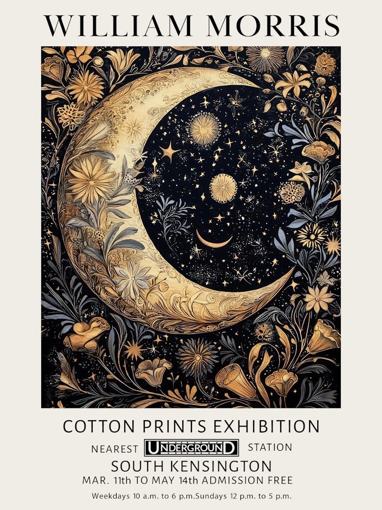 William Morris Big Moon And Stars Vintage Exhibition