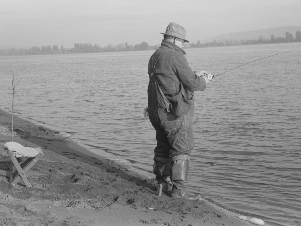 Fisherman On Banks Of Columbia River, Cowlitz County, Washington By Russell Lee 3