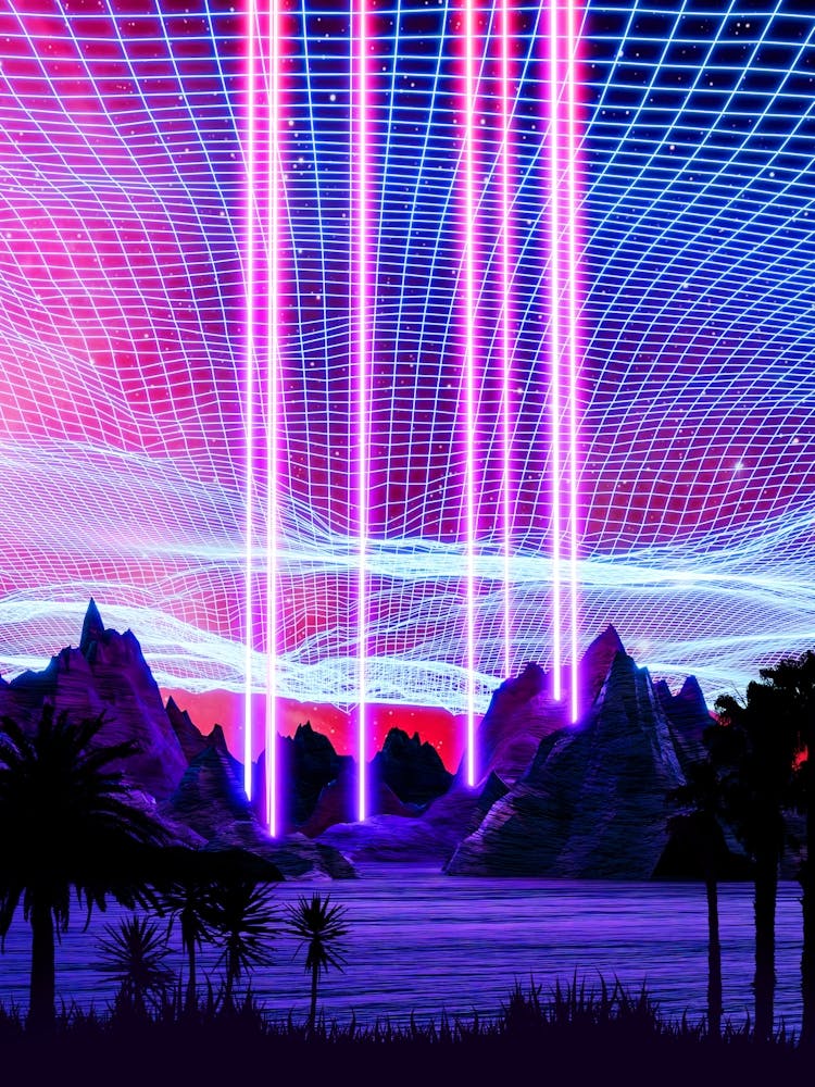 Neon landscape: Abstract canyon #3 [synthwave/vaporwave/cyberpunk] — aesthetic retrowave neon poster