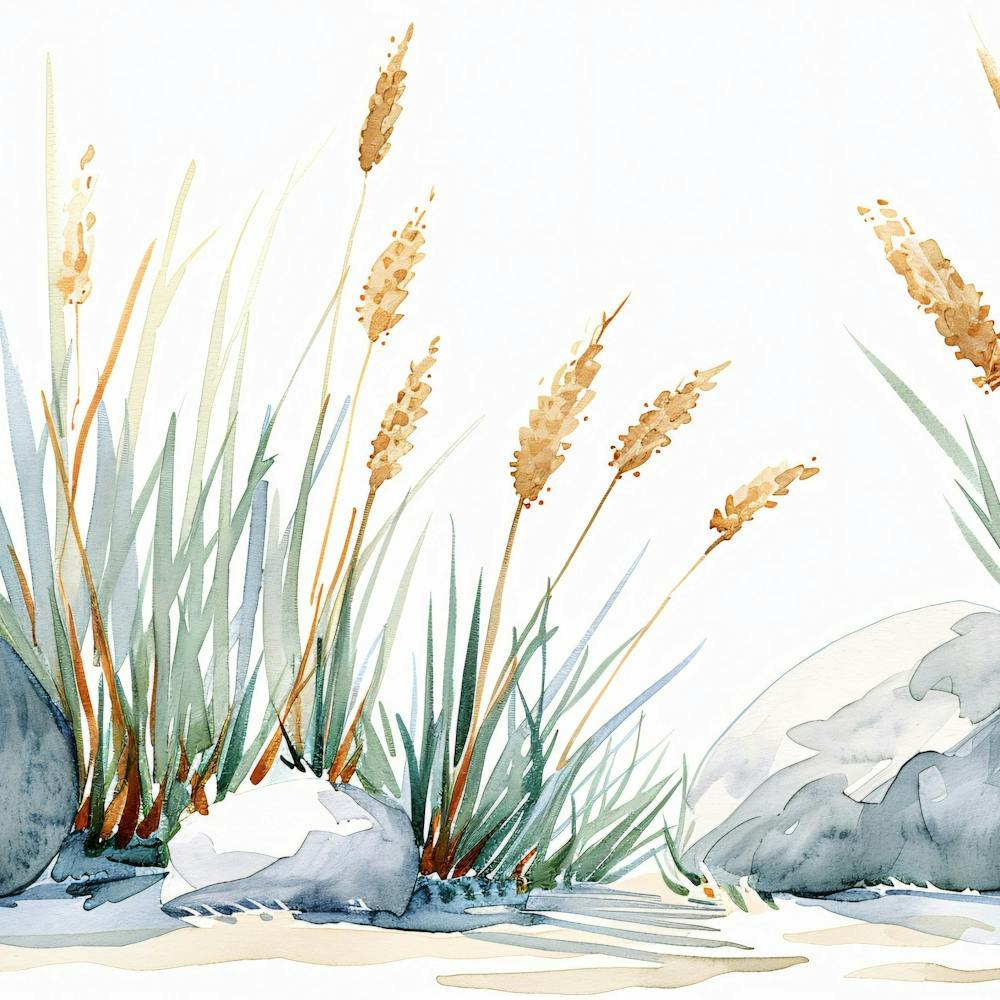 Watercolor Of Grass And Rocks