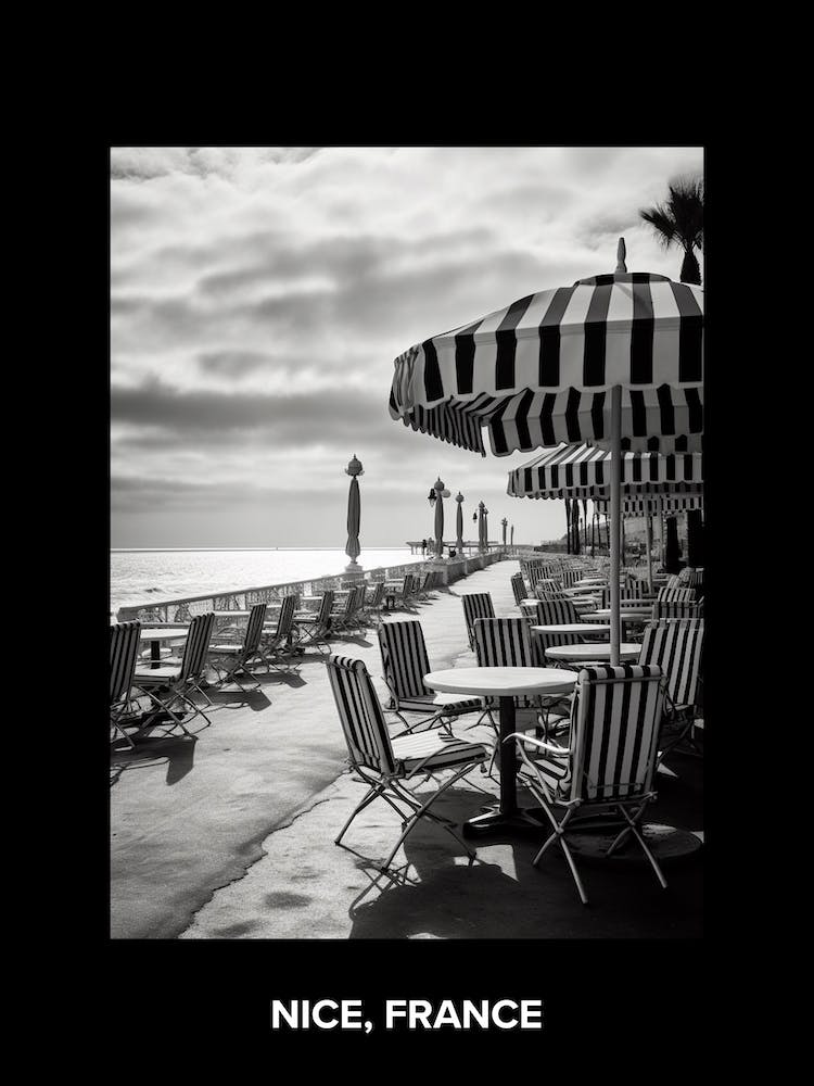 Poster Of Nice, France, Mediterranean Black And White Photography Analogue 5