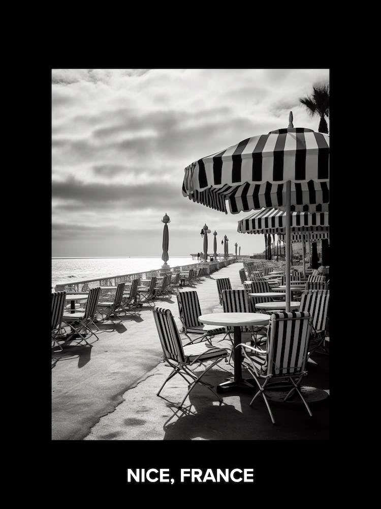Poster Of Nice, France, Mediterranean Black And White Photography Analogue 5
