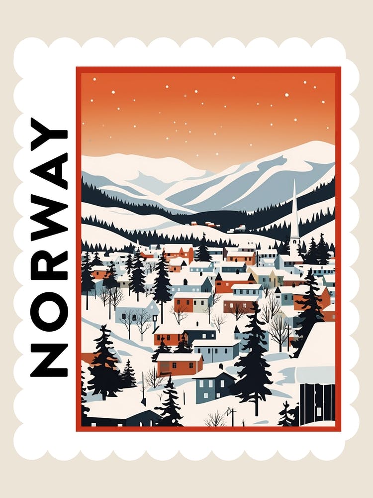 Retro Winter Stamp Poster Troms Norway