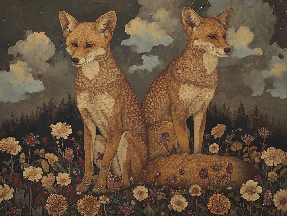 Blumen-Tierillustration Schakal 1