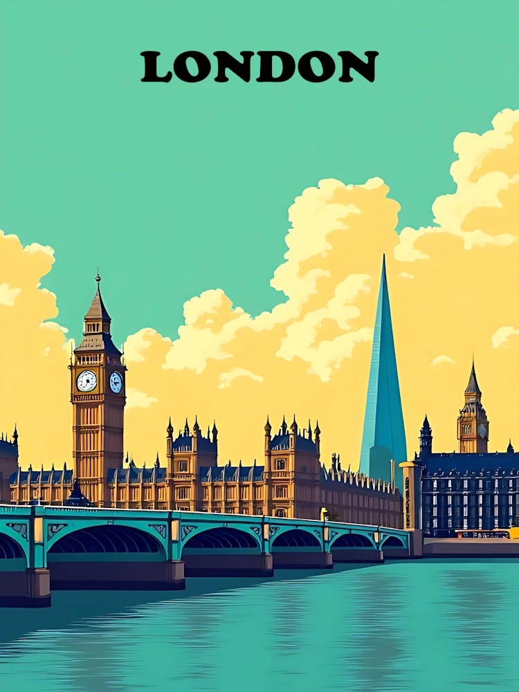 London Digital Art Vintage Travel Poster 04