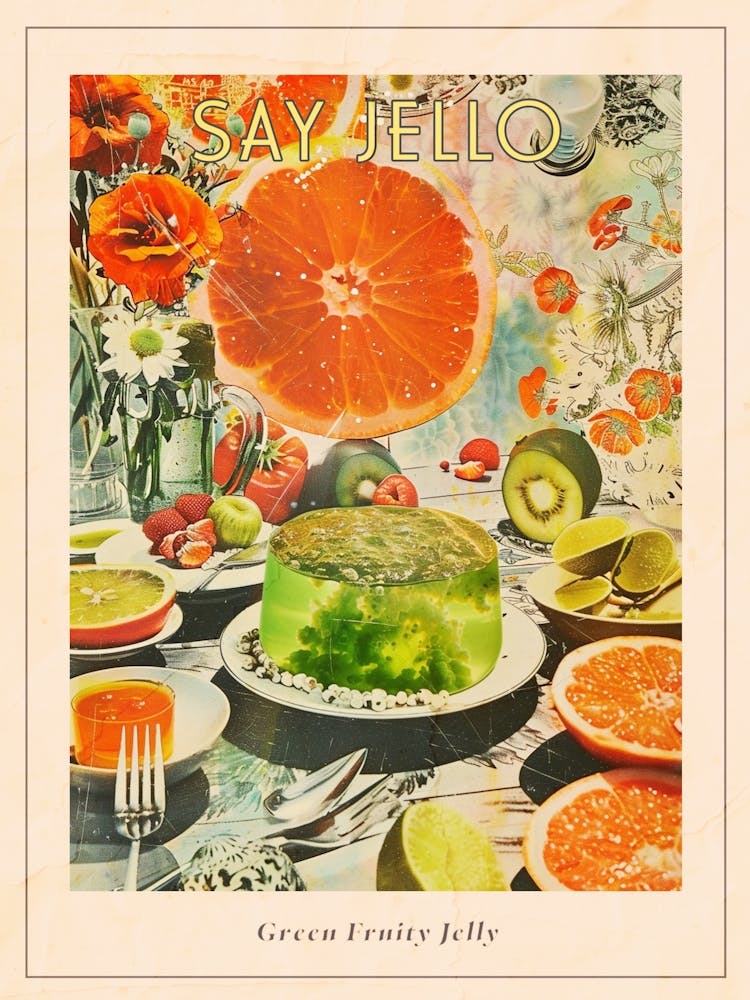 Green Fruity Jelly Retro Collage 2 Poster