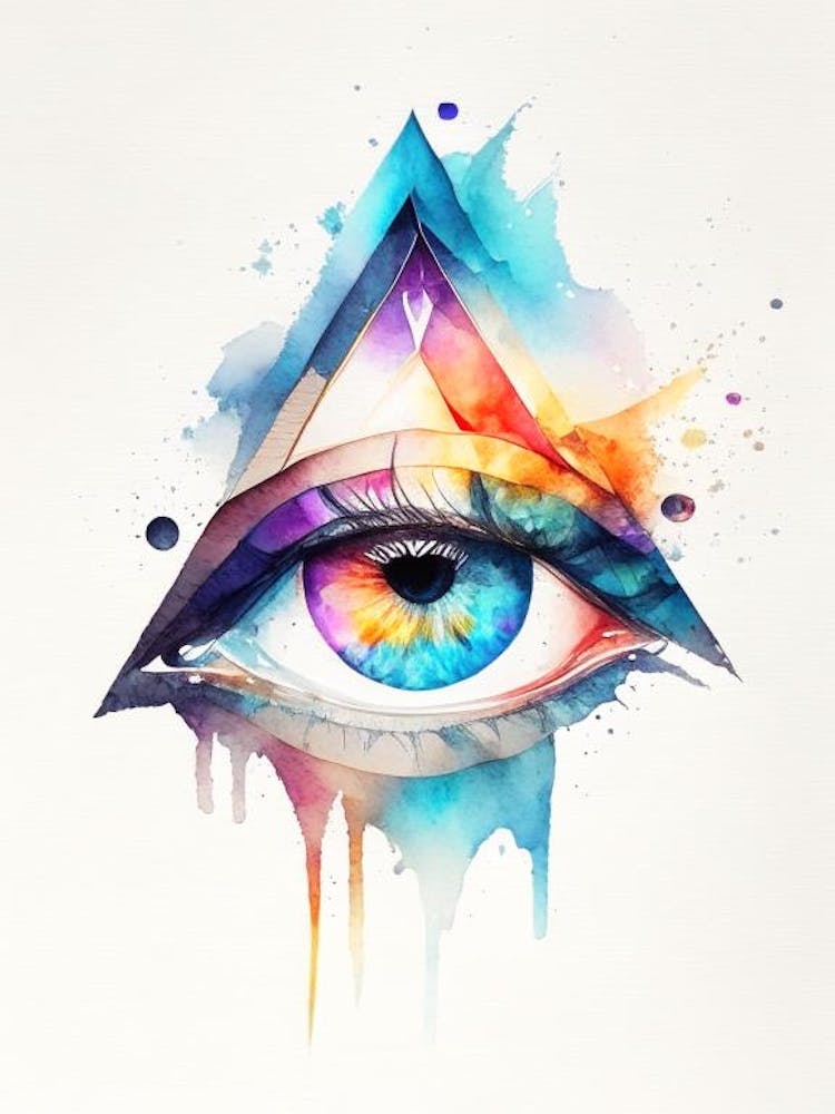Geometric Eye, Symbol, Third Eye Watercolour 1