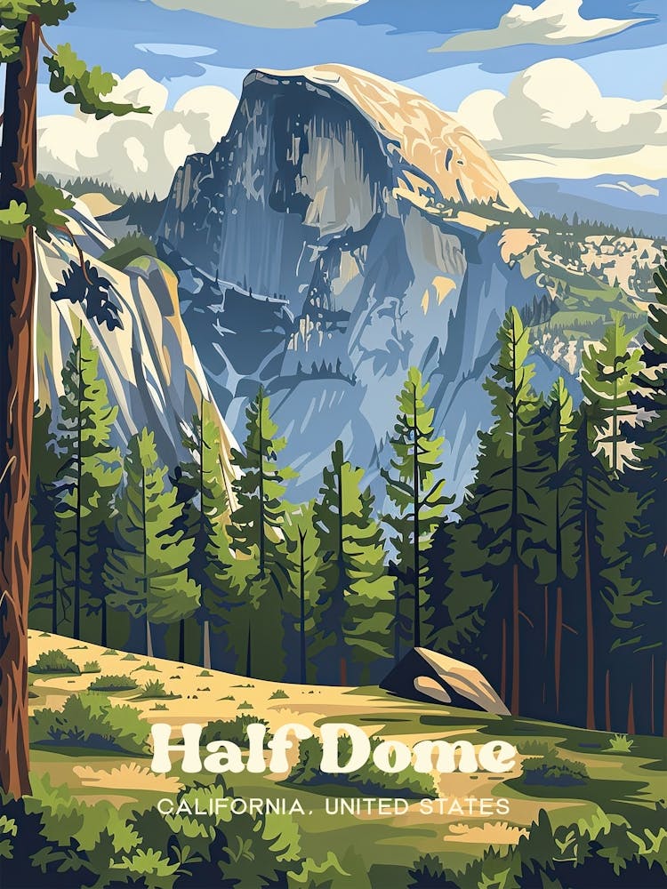 Half Dome Yosemite California National Park Travel Art Illustration