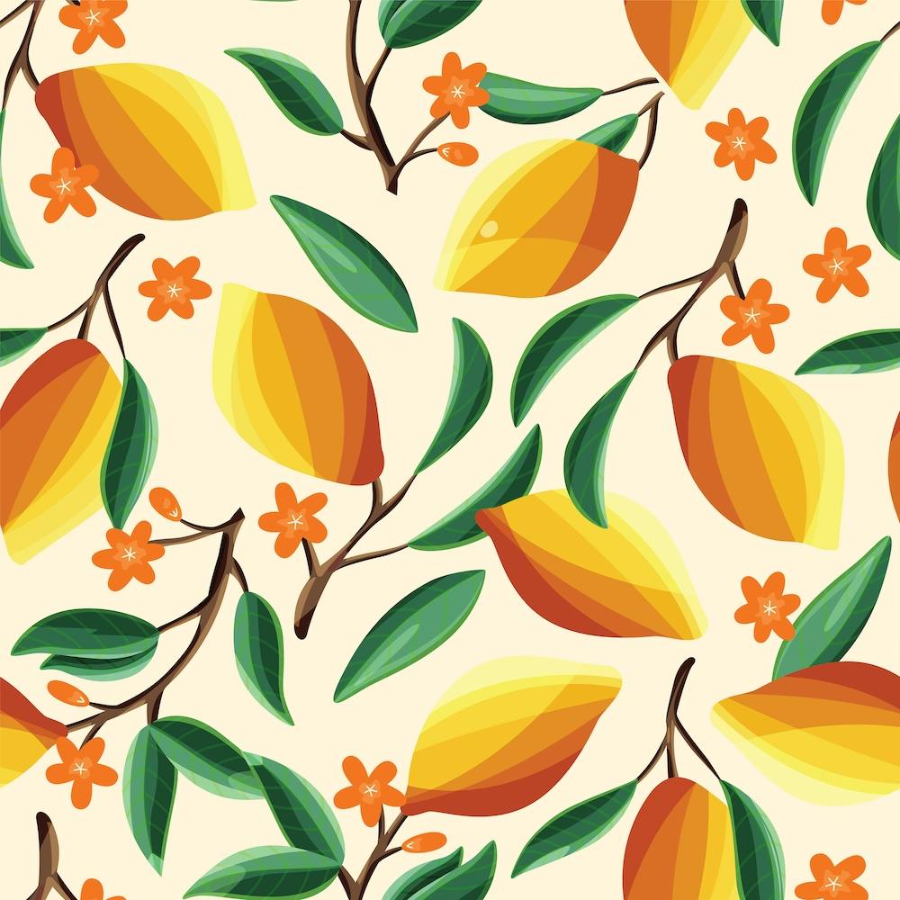 Sunny Lemon Pattern With Florals Square