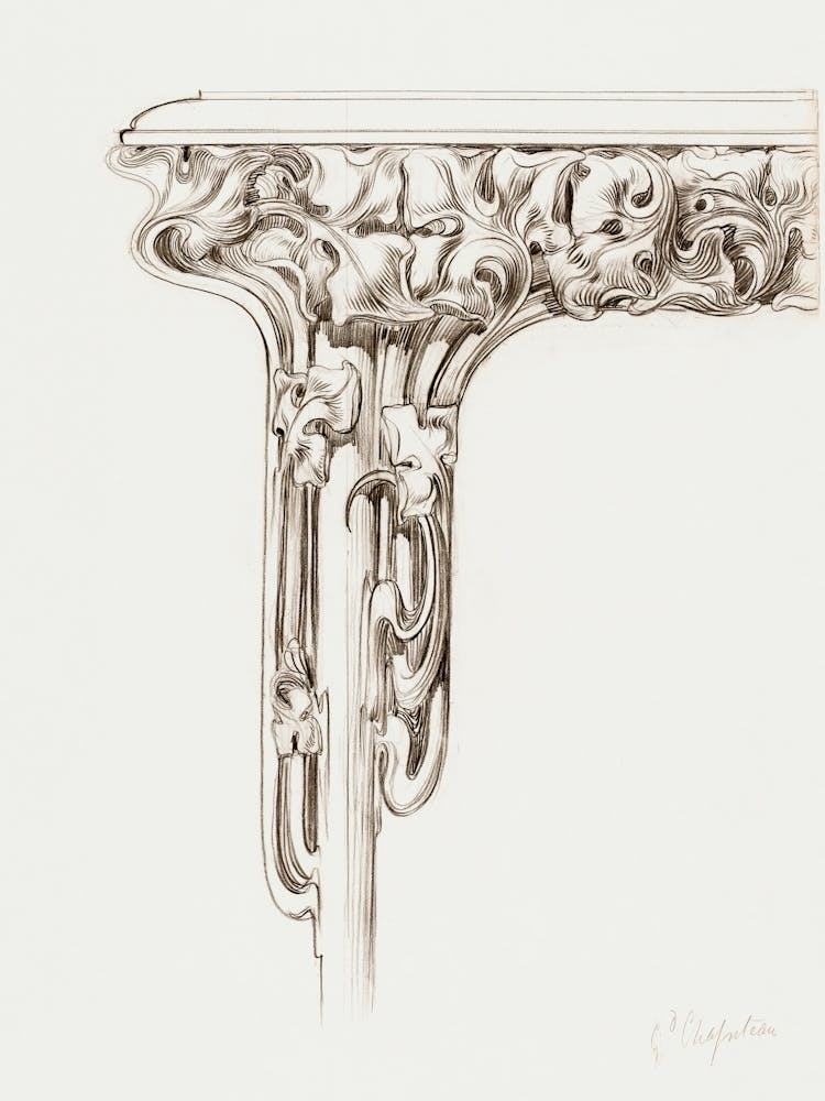 Large Carved And Patinated Bronze Capital, Alphonse Mucha