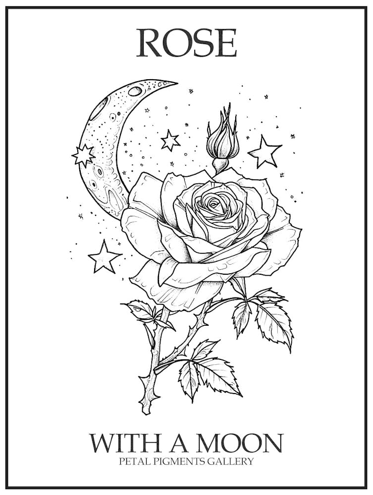 Rose With A Moon Line Drawing 3 Poster