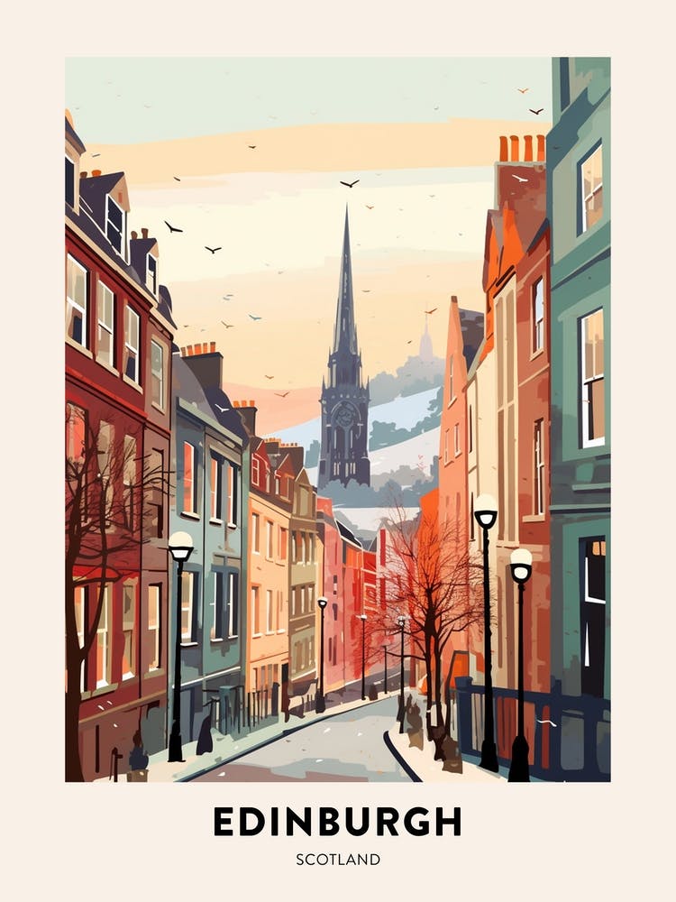 Vintage Winter Travel Poster Edinburgh Scotland 3