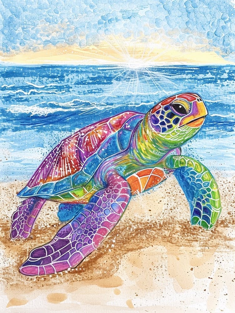 Pencil Scribble Of A Sea Turtle On The Beach 1