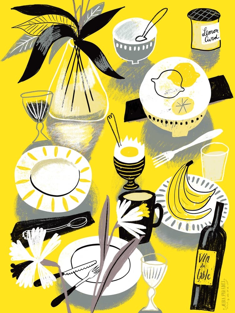 Stillife Wine Plates Shadows Yellow Grey 
