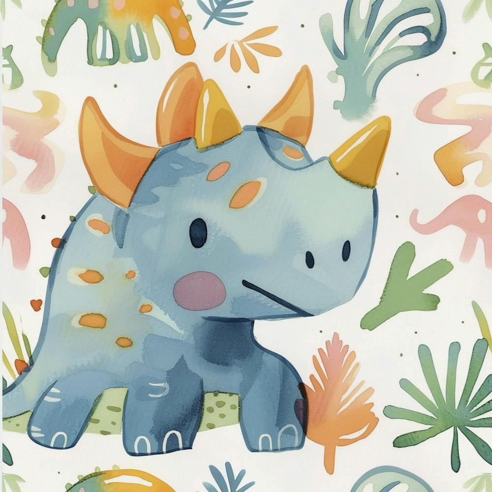 Cute Muted Pastels Triceratops Dinosaur 1
