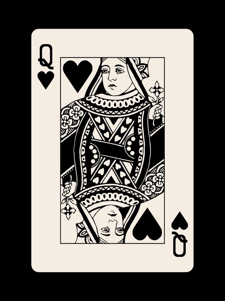 Queen Of Hearts in Black, College Art, Trendy Card Art, Preppy, y2k