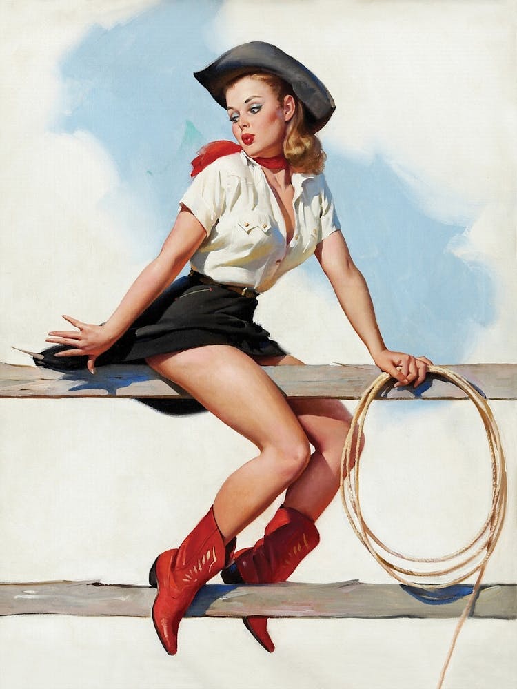 Cowgirl Sitting on Fence, Vintage, Retro Western Aesthetic