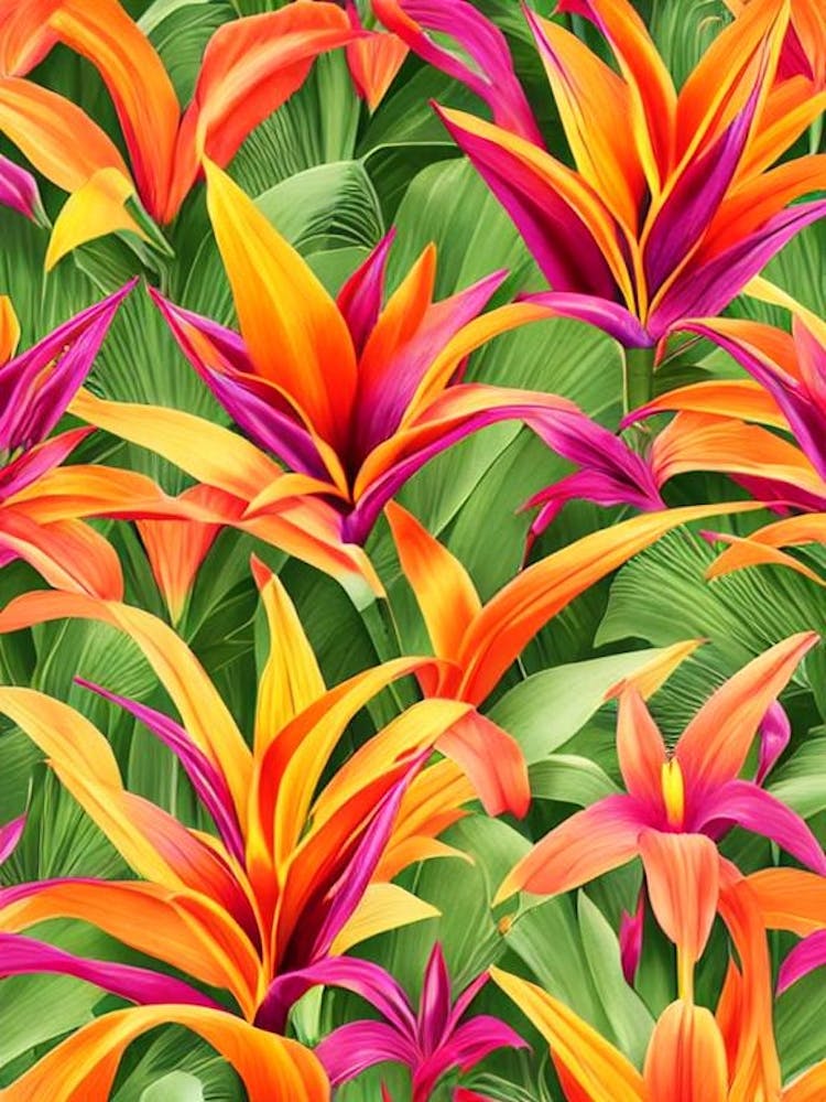 Bird Of Paradise Repeat Retro Flower