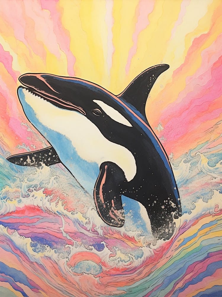 Pastel Rainbow Orca Whale Waves 3