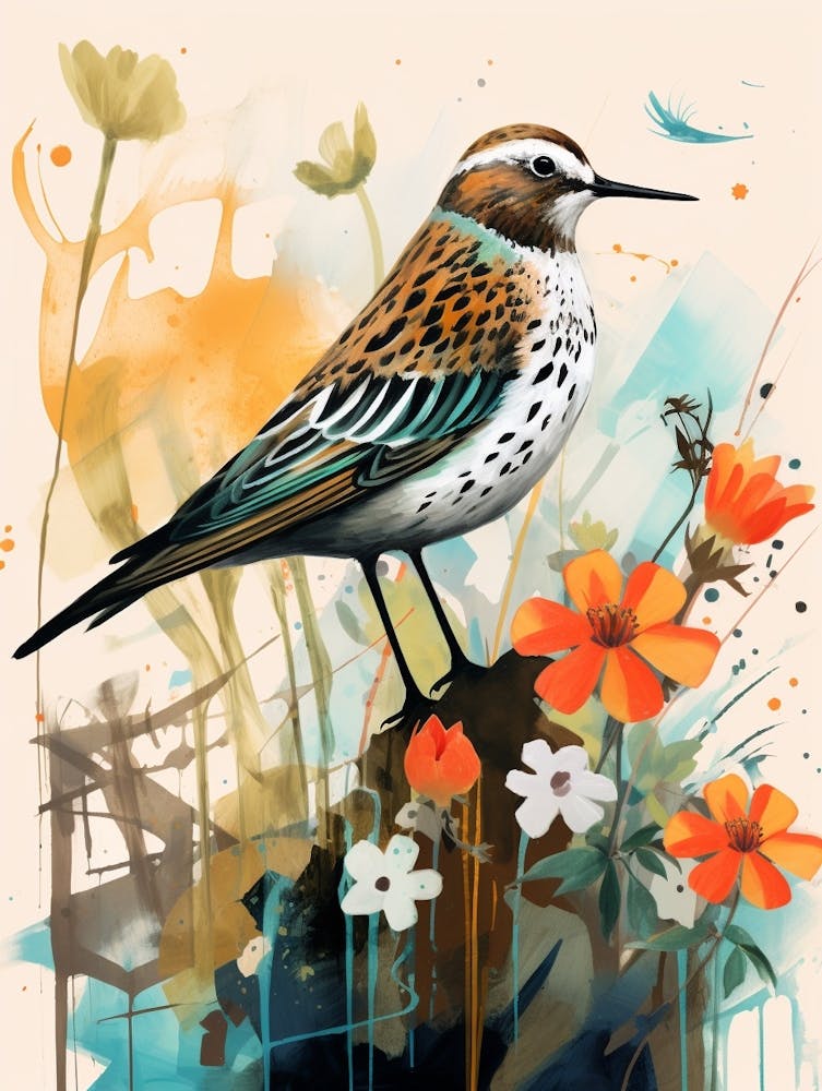 Bird Painting Collage Dunlin 1