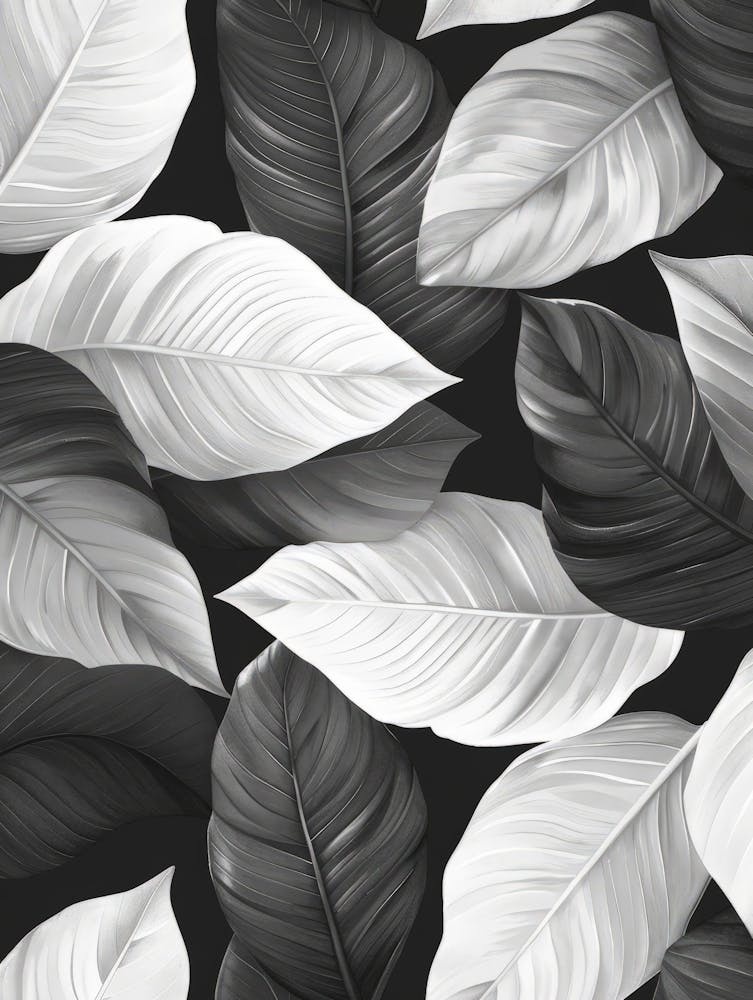 Black And White Tropical Leaves 2