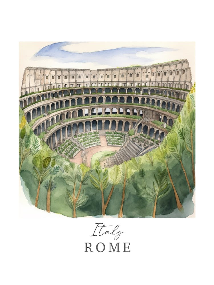 Italy, Rome Storybook 3 Travel Poster Watercolour