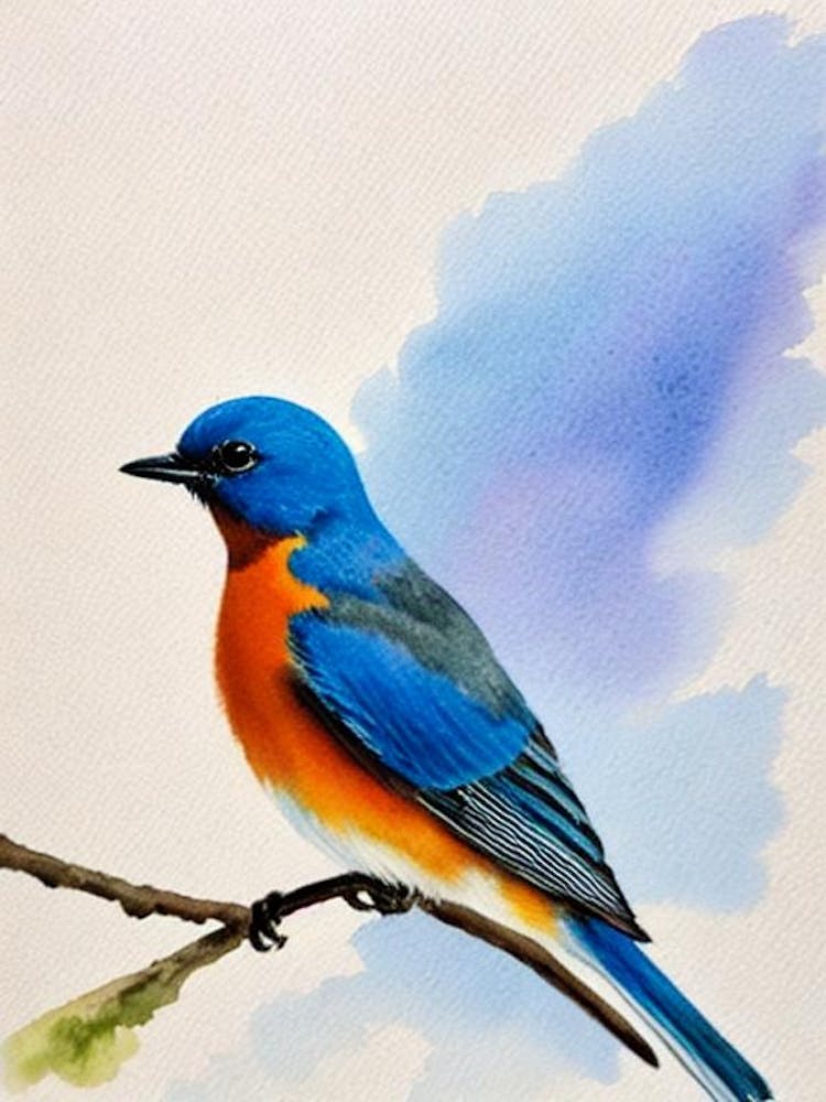 Oiseau Bleu à l'Aquarelle