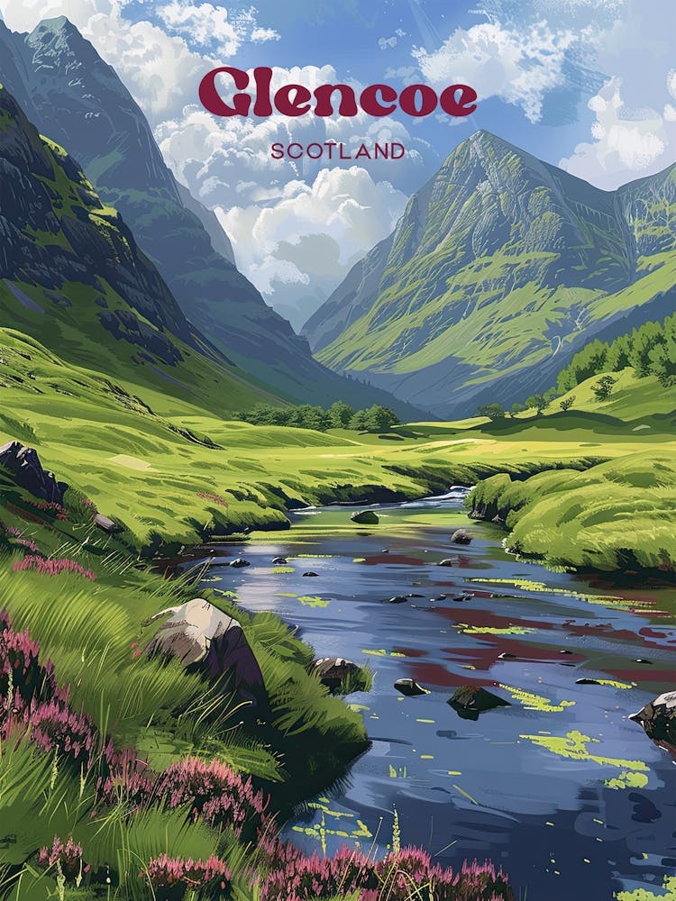 Glencoe Scotland Scottish Highlands Travel Art Illustration