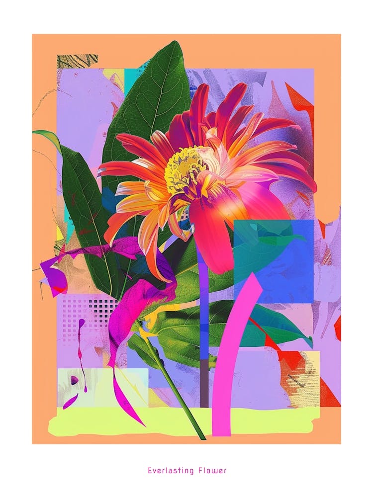 Everlasting Flower 3 Neon Flower Collage Poster