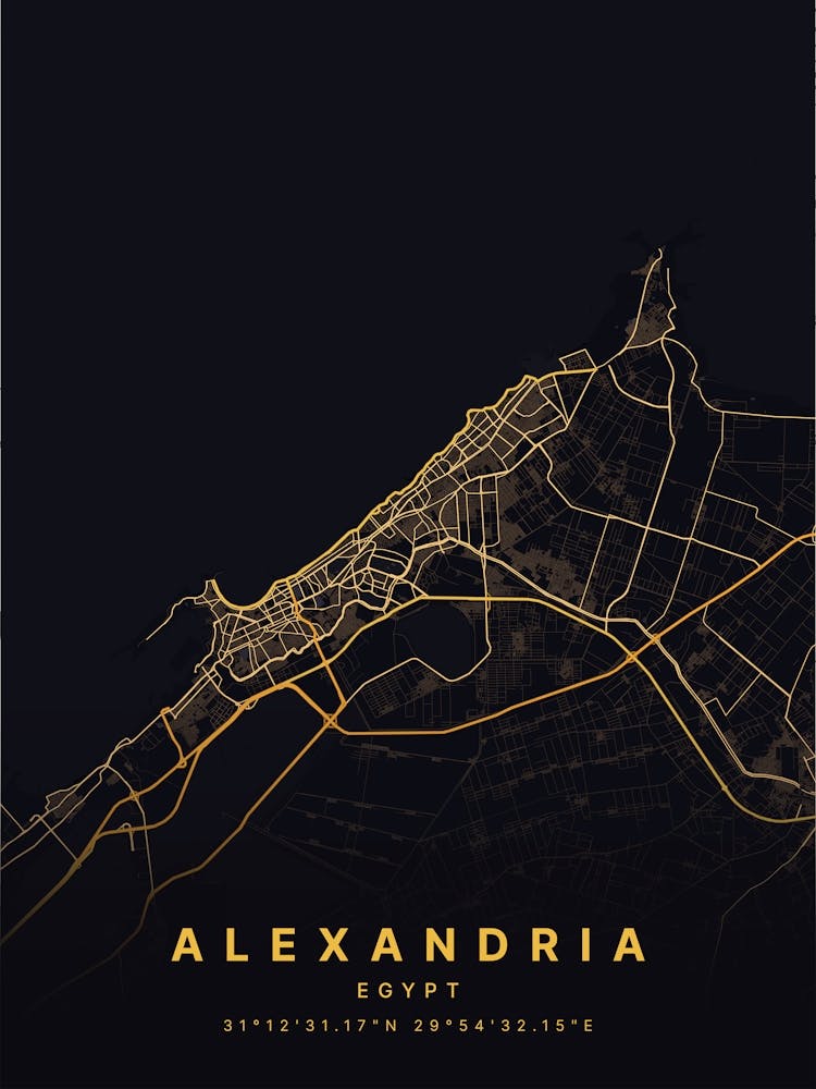 Alexandria Egypt Black And Gold Map 1