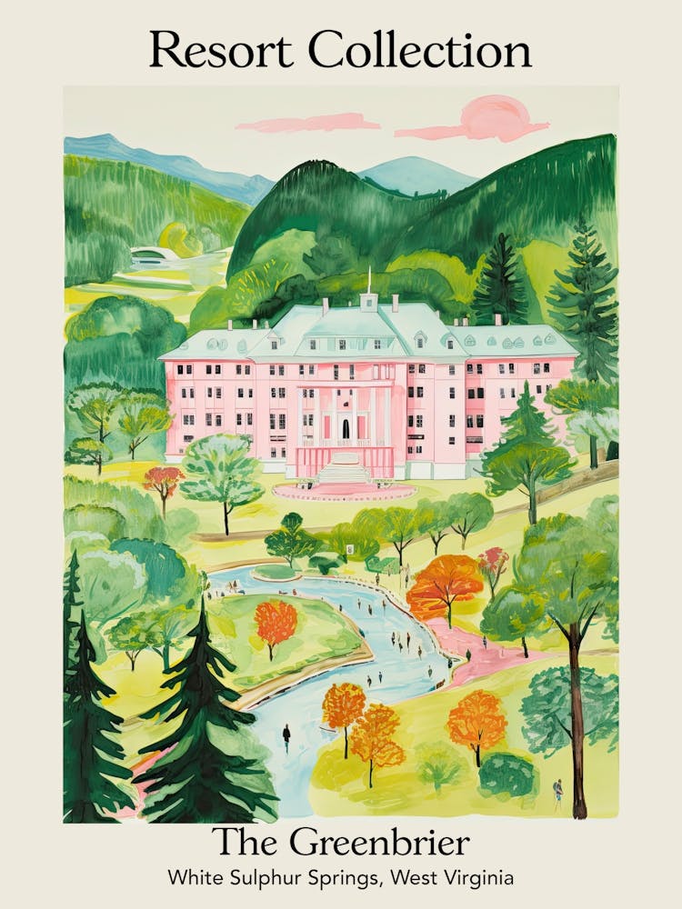 Poster Of The Greenbrier   White Sulphur Springs, West Virginia   Resort Collection Storybook Illustration 2