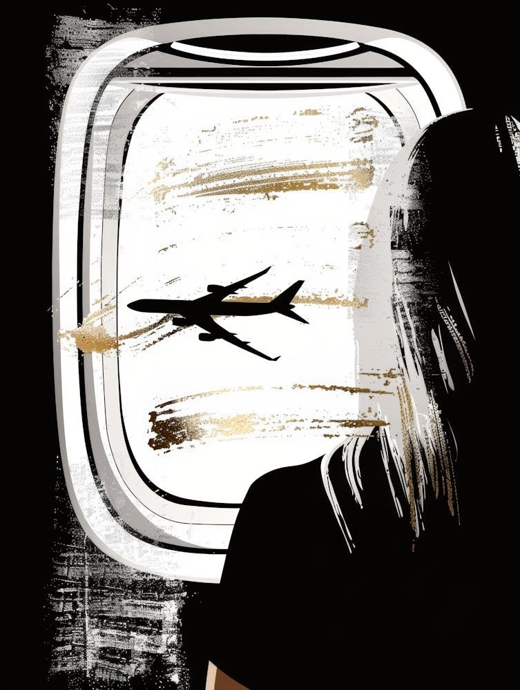 Woman Looking Out Of An Airplane Window