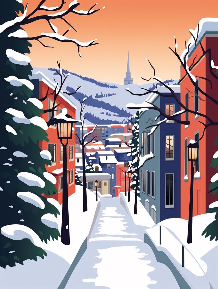Retro Winter Illustration Bergen Norway 2
