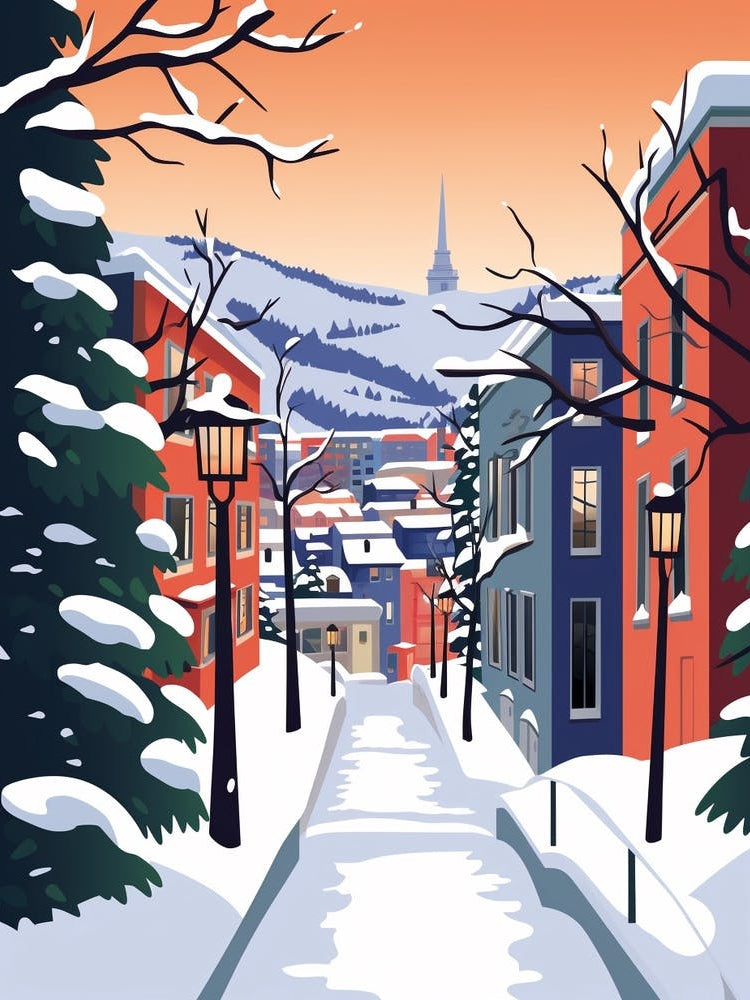 Retro Winter Illustration Bergen Norway 2