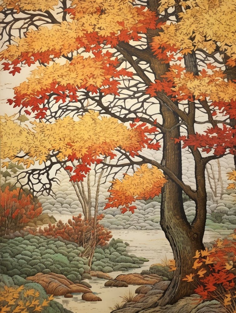 Peuplier Blanc 4 Impression d'Arbre d'Automne Vintage