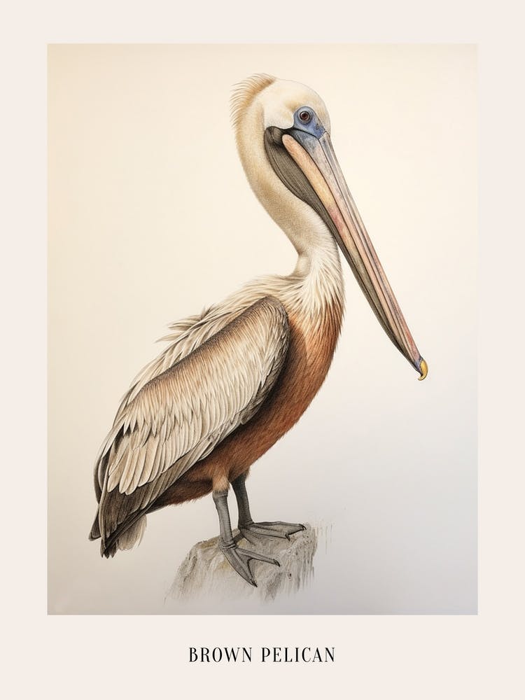 Vintage Bird Drawing Brown Pelican 2 Poster