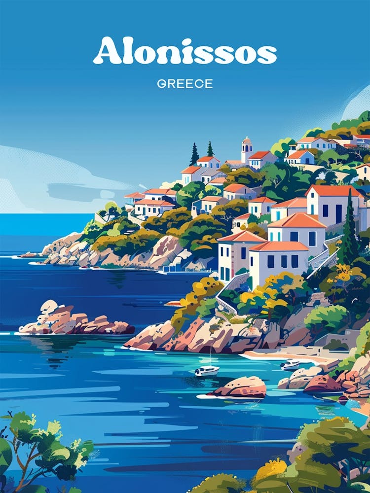 Alonissos Greece Island Digital Travel Illustration