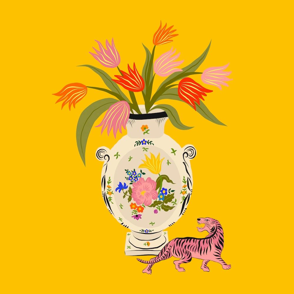 Porcelain And Tulips Square