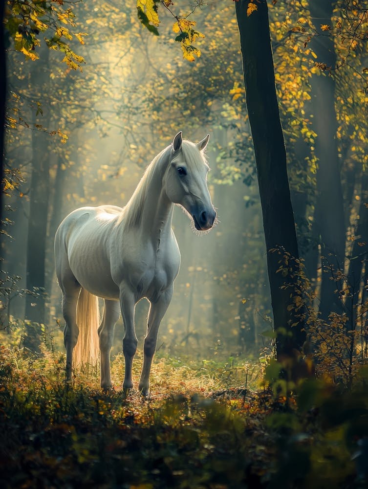 White Horse In The Forest. Generated AI. 5